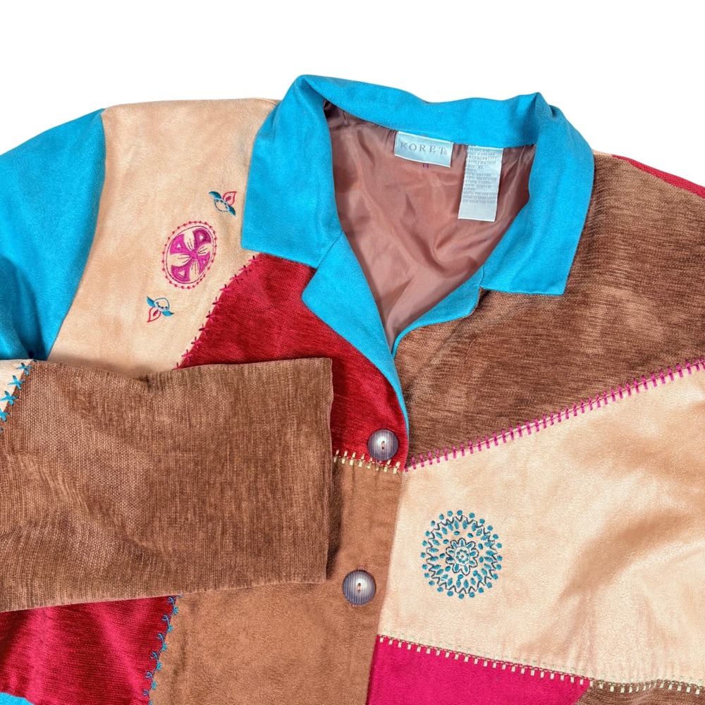 Vtg Koret's Womens Southwest Patchwork Jacket Faux Suede Embroidered Button Down